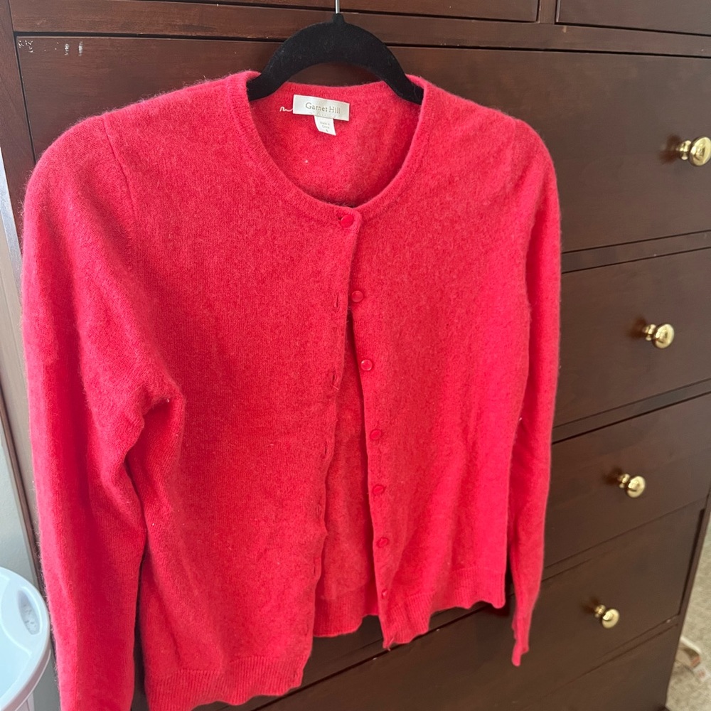 Garnet Hill Bright Pink 100% Cashmere Cardigan Sweater